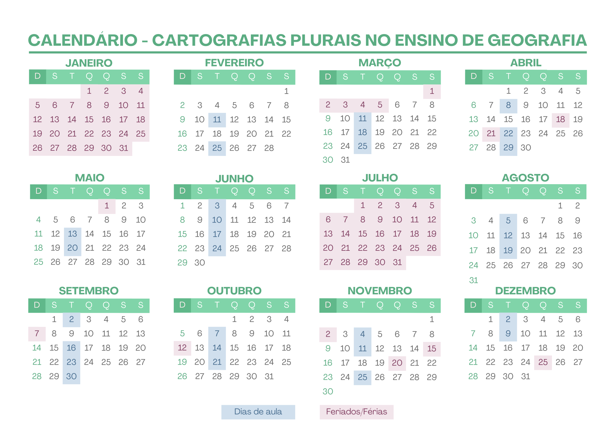 Calendário do Curso